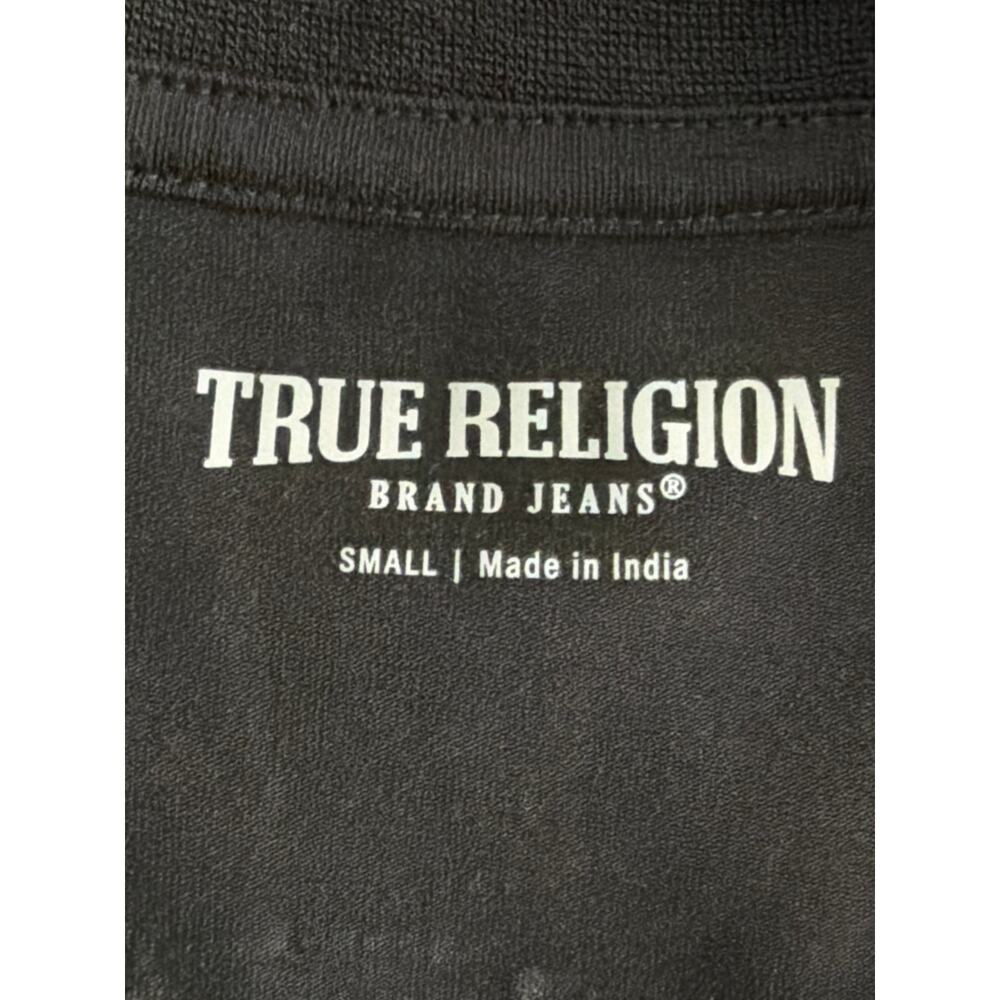True Religion Buddha Logo T-shirt V-Neck Jet Black Women's Small NEW - Picture 7 of 10
